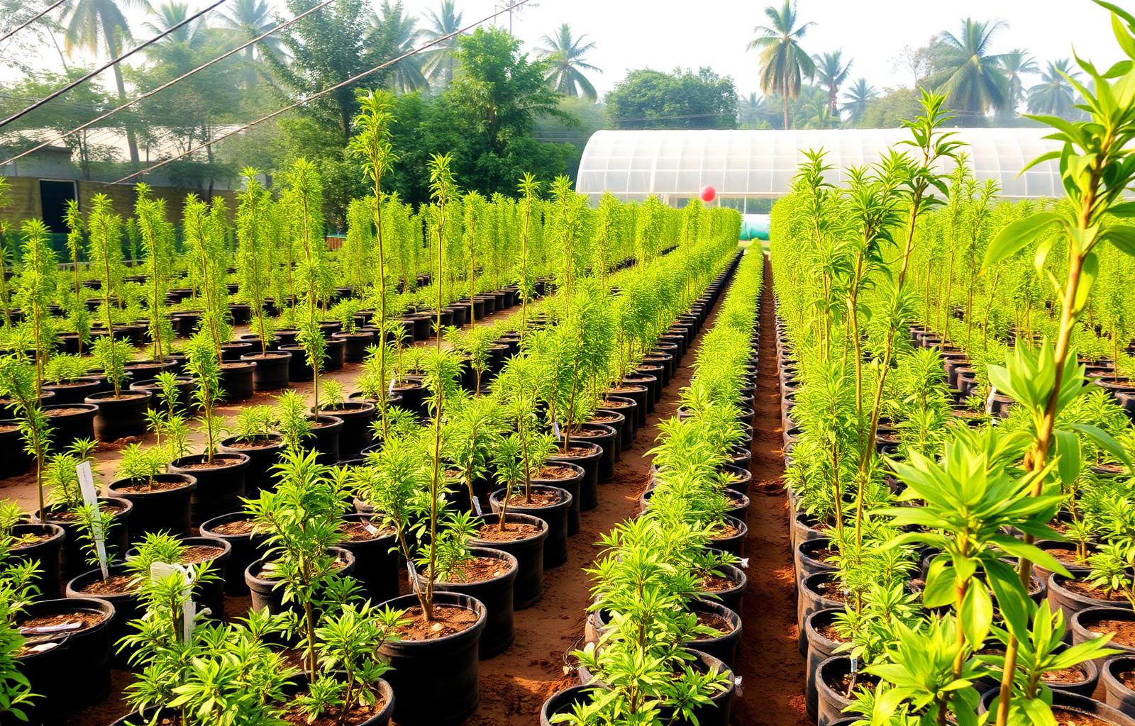 Rows of healthy plants at Saini Nursery